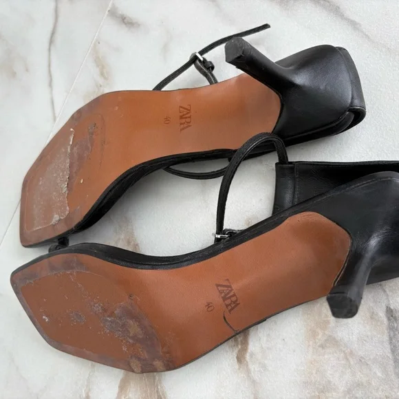 ZARA Black Minimal Ankle Strap Heels | Square Toe Kitten Heel Sandals | Size 40🖤 - Picture 14 of 15